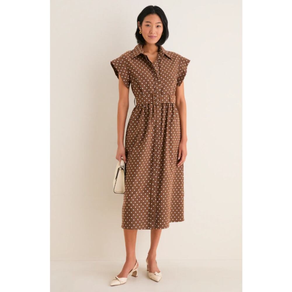 Tuckernuck Cocoa Brown Dot Chloe Midi Dress Size Small Belted NWT Fall Workwear - Picture 12 of 12